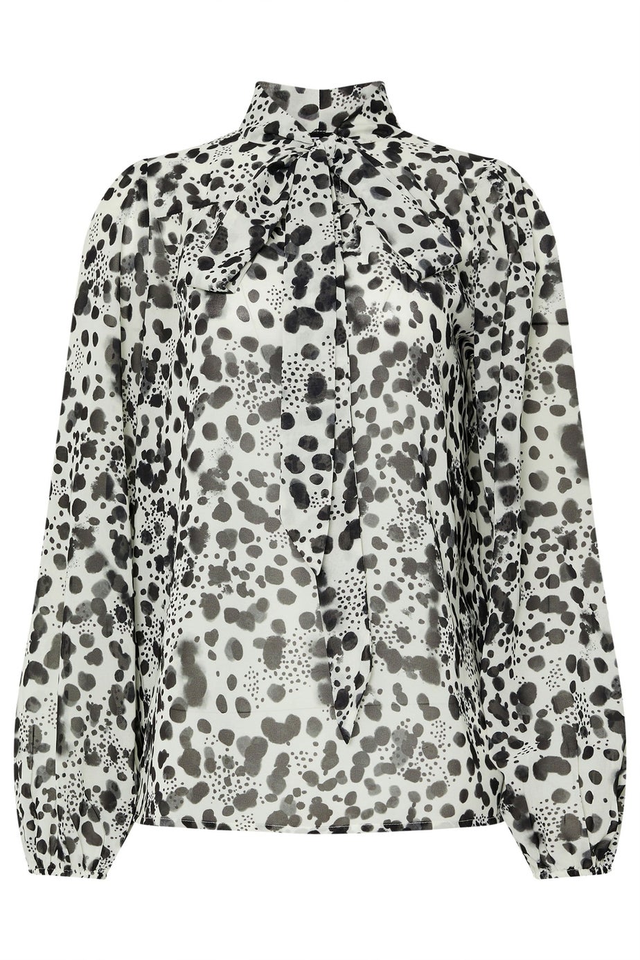 LTS Tall White Spot Print Tie Neck Blouse