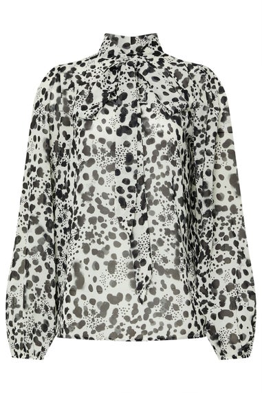 LTS Tall White Spot Print Tie Neck Blouse