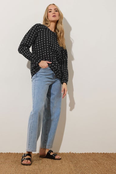 LTS Tall Black Woven Spot Raglan Blouse