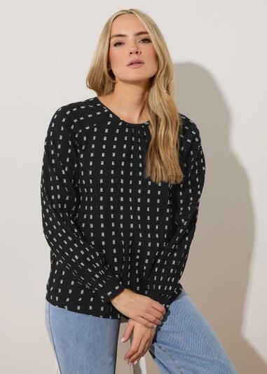 LTS Tall Black Woven Spot Raglan Blouse