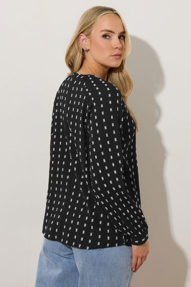 LTS Tall Black Woven Spot Raglan Blouse