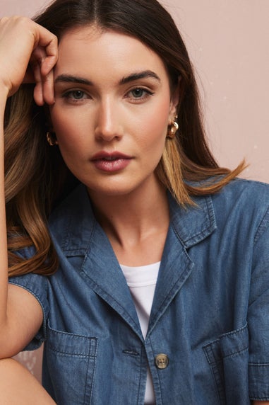 Long Tall Sally Blue Denim Pocket Collar Shirt