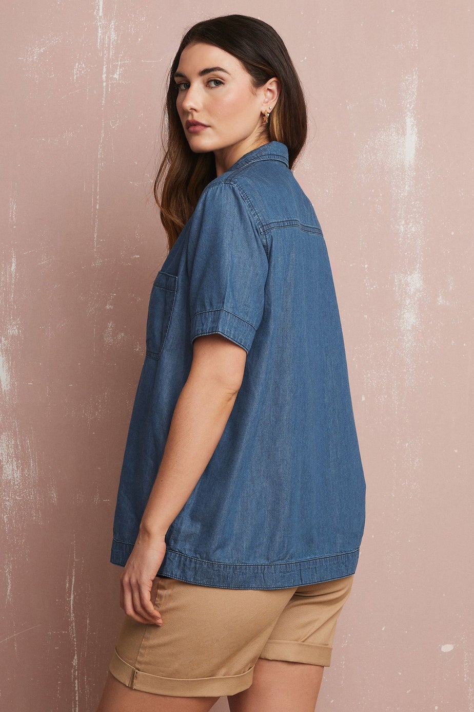 Long Tall Sally Blue Denim Pocket Collar Shirt