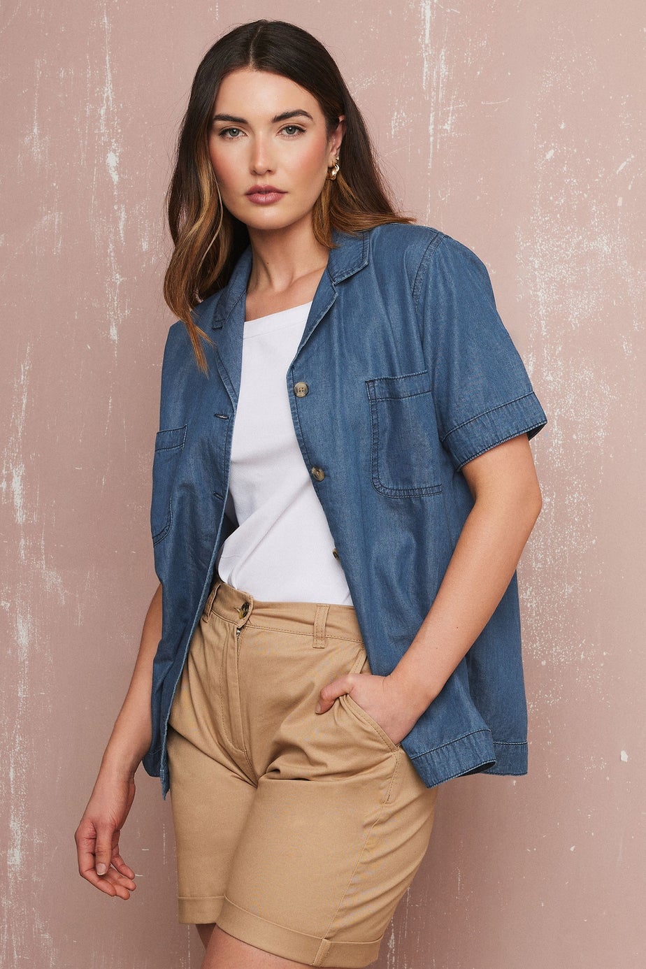 Long Tall Sally Blue Denim Pocket Collar Shirt