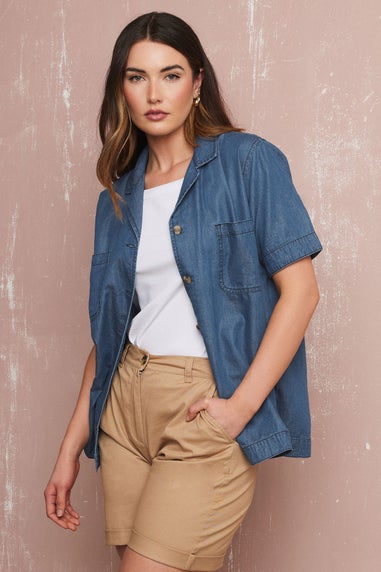 Long Tall Sally Blue Denim Pocket Collar Shirt