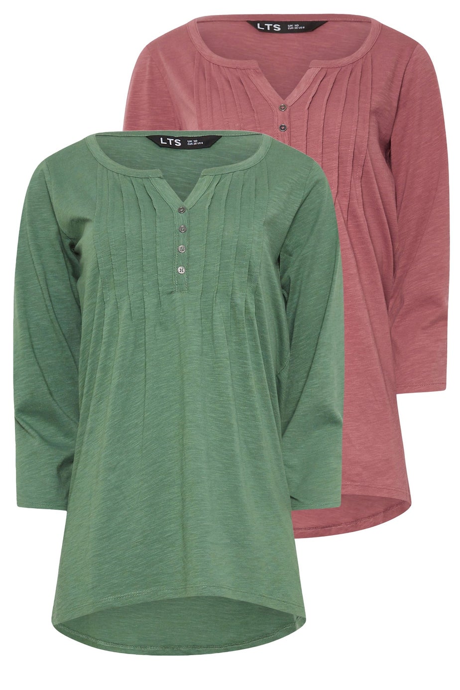 Long Tall Sally 2 Pack Green & Blush Pink Henley Tops