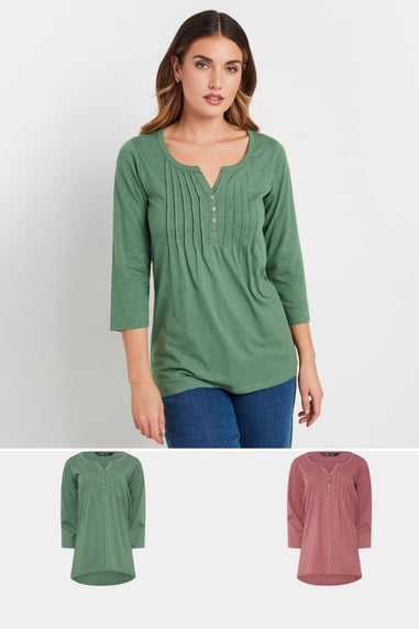 Long Tall Sally 2 Pack Green & Blush Pink Henley Tops