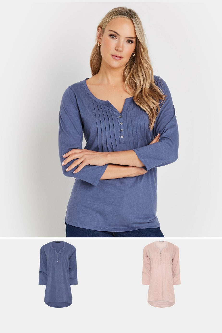 Long Tall Sally 2 Pack Light Pink & Blue Henley Tops