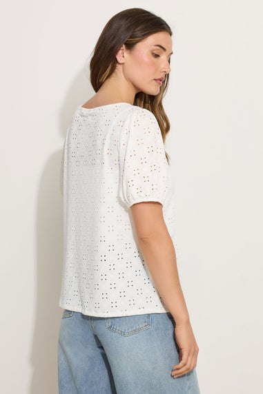 Long Tall Sally Ivory White Broderie Puff Sleeve Top