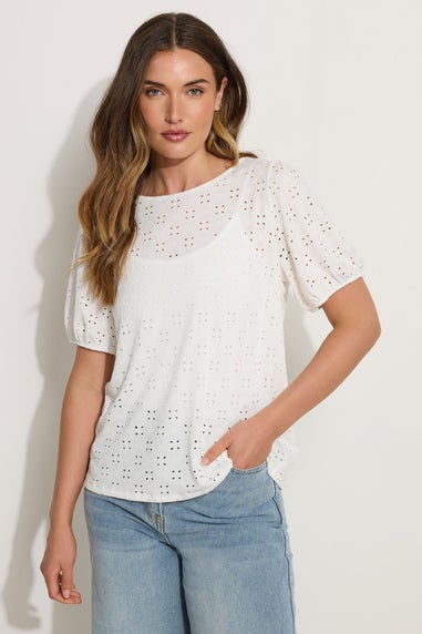 Long Tall Sally Ivory White Broderie Puff Sleeve Top