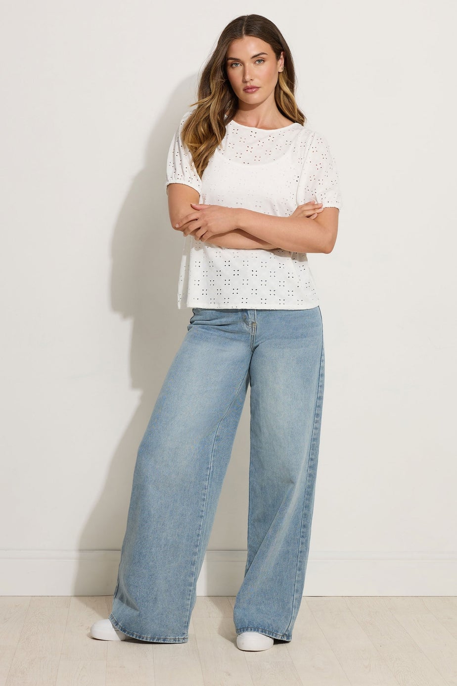 Long Tall Sally Ivory White Broderie Puff Sleeve Top