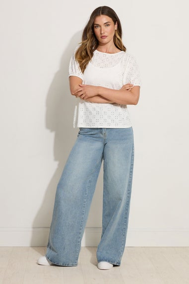 Long Tall Sally Ivory White Broderie Puff Sleeve Top