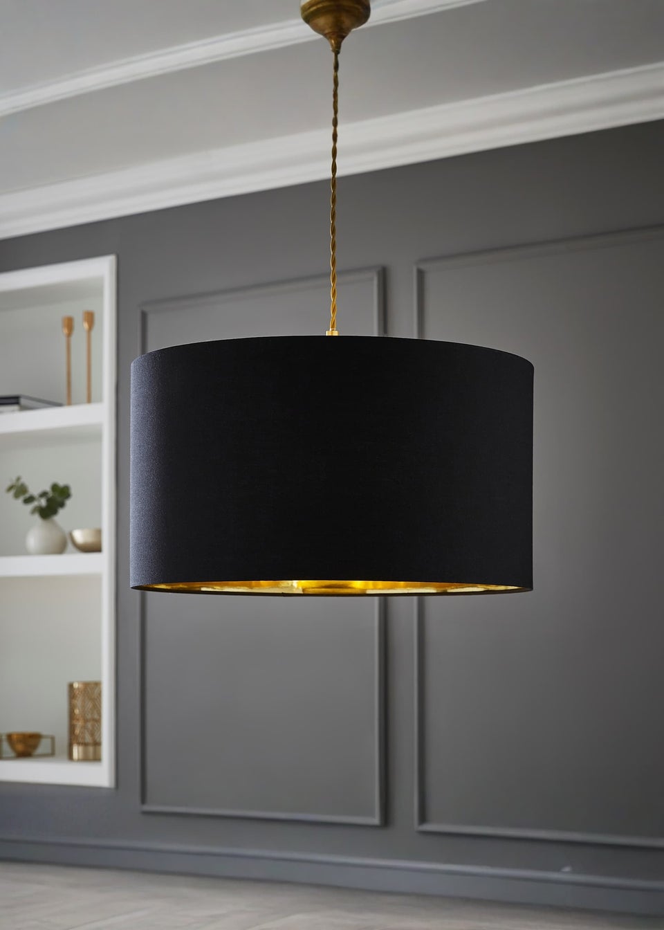 ValueLights Reni 45cm Easy Fit Lamp Shade Black with Metallic Gold Inner