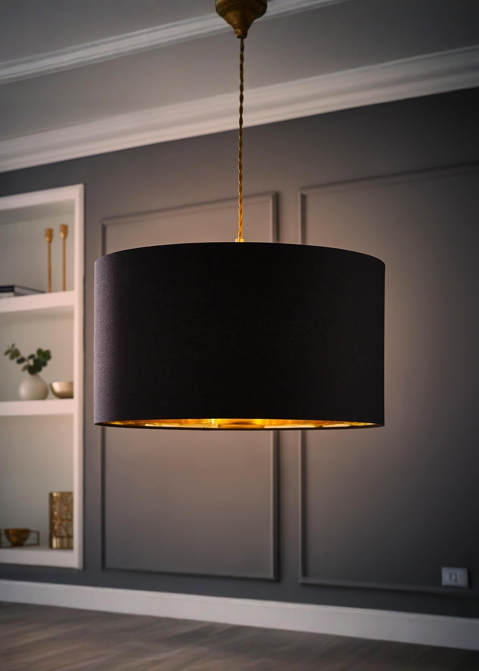ValueLights Reni 45cm Easy Fit Lamp Shade Black with Metallic Gold Inner