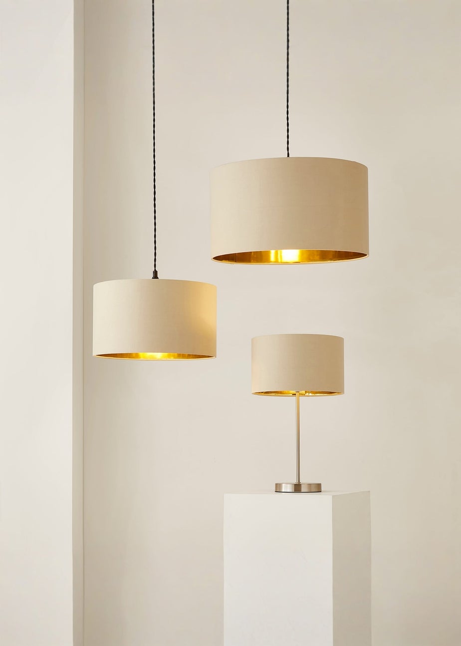 ValueLights Reni 45cm Easy Fit Lamp Shade Beige with Metallic Gold Inner