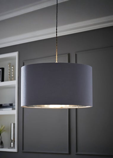 ValueLights Reni 45cm Easy Fit Lampshade Grey with Metallic Chrome Inner