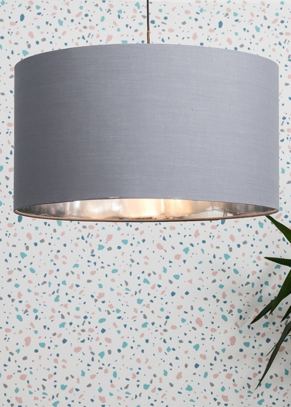 ValueLights Reni 45cm Easy Fit Lampshade Grey with Metallic Chrome Inner