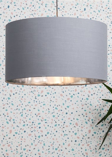 ValueLights Reni 45cm Easy Fit Lampshade Grey with Metallic Chrome Inner