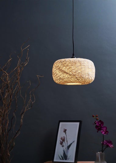 ValueLights Bjorn White Rattan Easy Fit Ceiling Lampshade