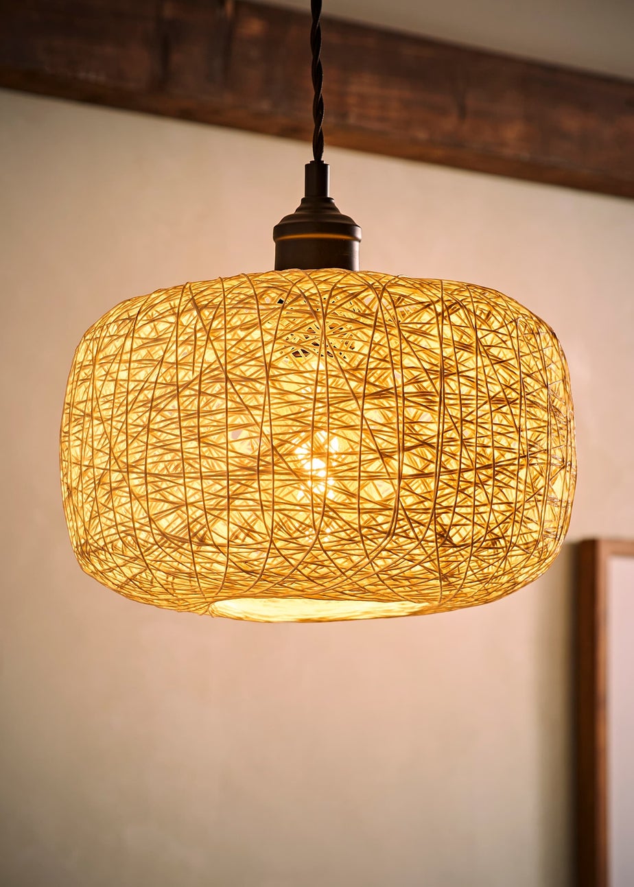ValueLights Bjorn White Rattan Easy Fit Ceiling Lampshade