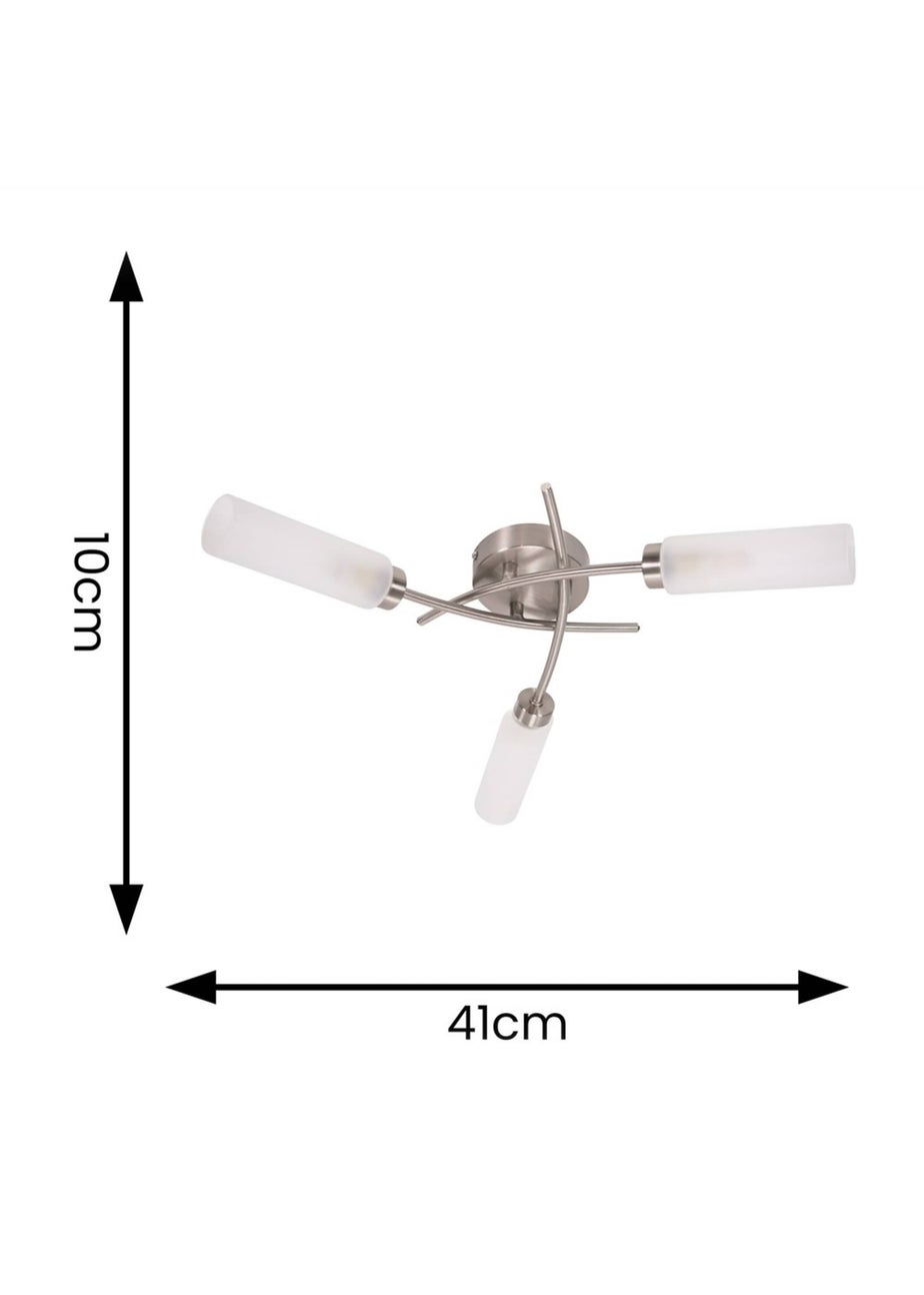 ValueLights Maya Brushed Chrome 3 Arm Frosted Glass Ceiling Light