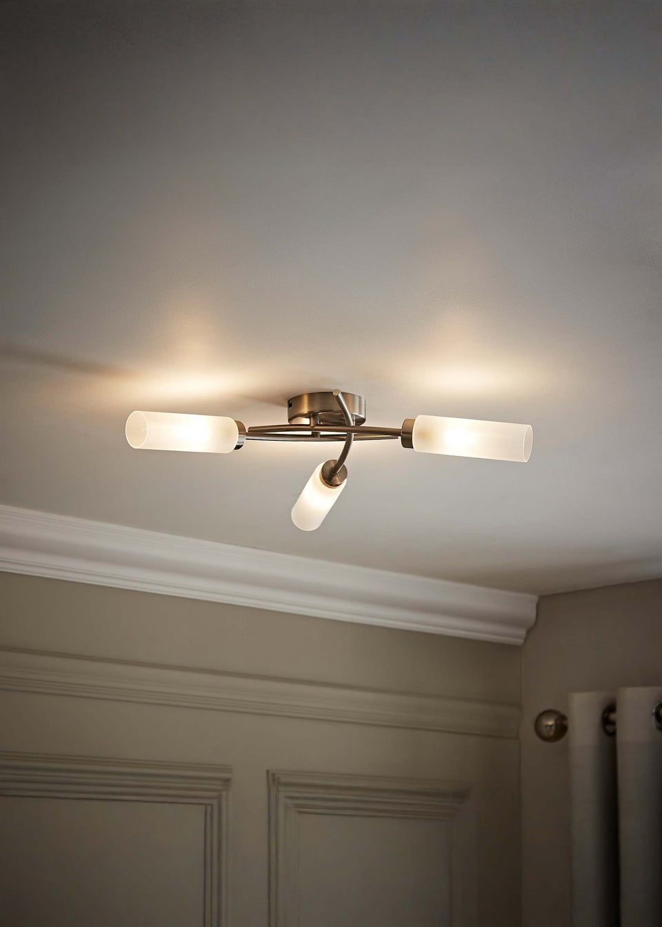 ValueLights Maya Brushed Chrome 3 Arm Frosted Glass Ceiling Light