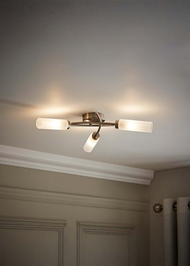 ValueLights Maya Brushed Chrome 3 Arm Frosted Glass Ceiling Light
