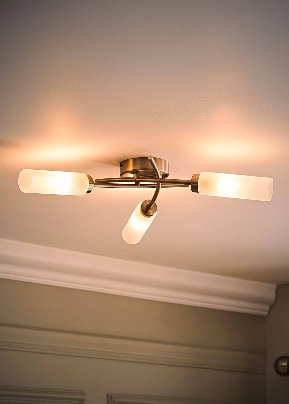 ValueLights Maya Brushed Chrome 3 Arm Frosted Glass Ceiling Light