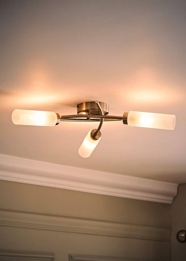 ValueLights Maya Brushed Chrome 3 Arm Frosted Glass Ceiling Light