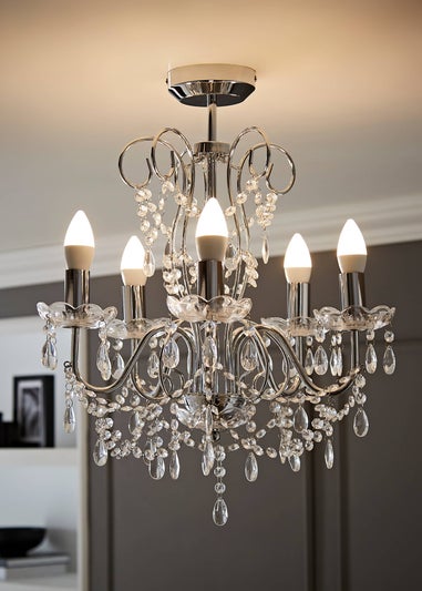 ValueLights Viscount 5 Way Chandelier Crystal Droplet Ceiling Light