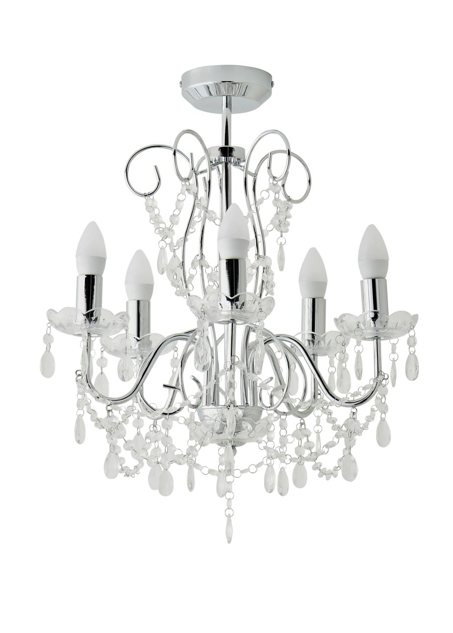 ValueLights Viscount 5 Way Chandelier Crystal Droplet Ceiling Light