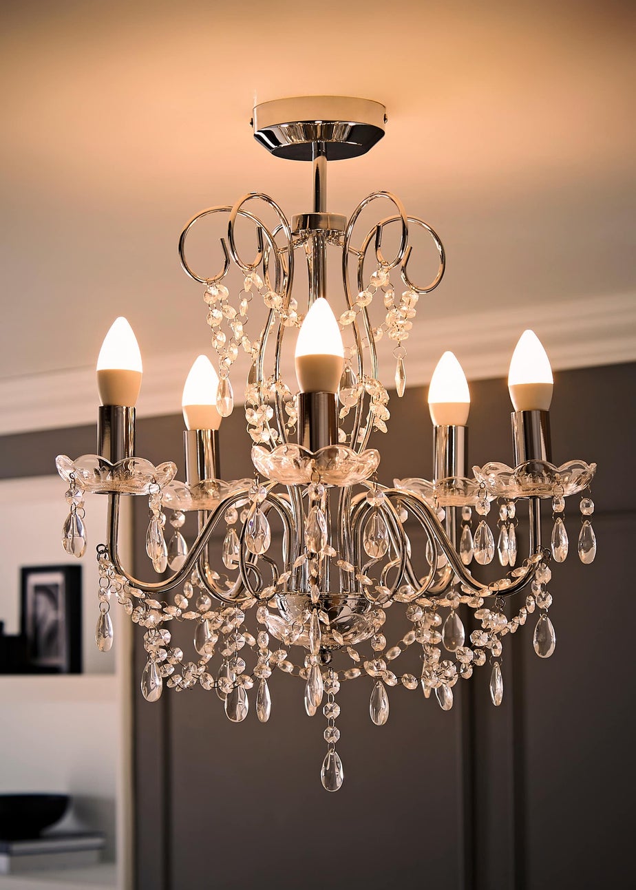 ValueLights Viscount 5 Way Chandelier Crystal Droplet Ceiling Light