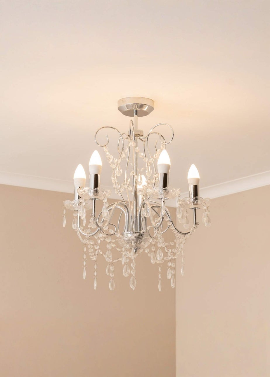 ValueLights Viscount 5 Way Chandelier Crystal Droplet Ceiling Light
