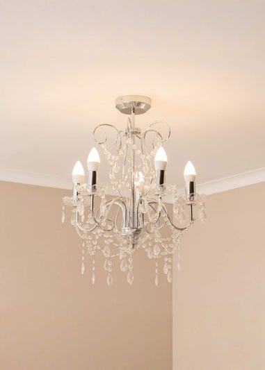 ValueLights Viscount 5 Way Chandelier Crystal Droplet Ceiling Light