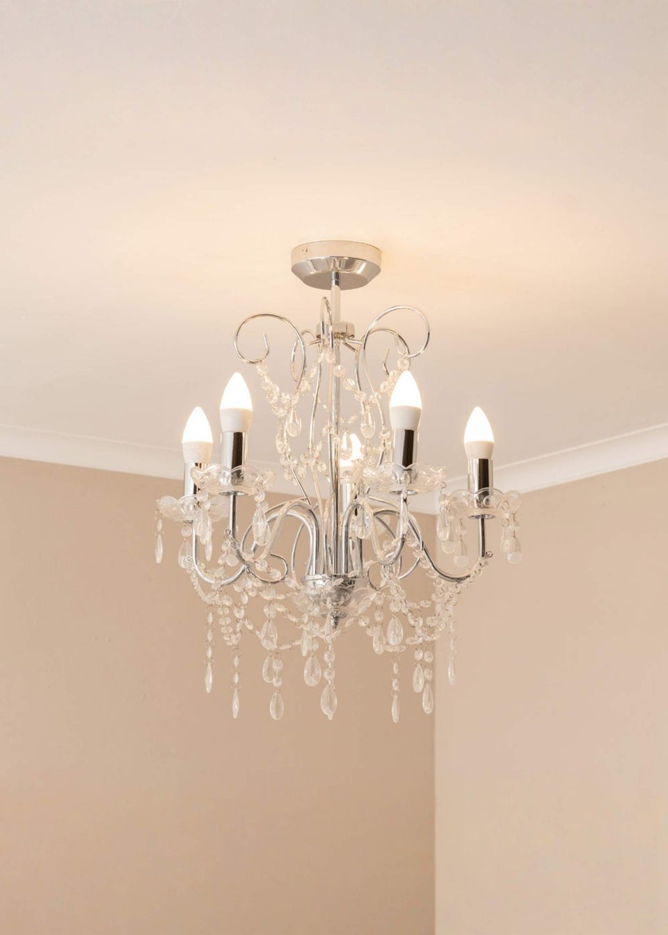 ValueLights Viscount 5 Way Chandelier Crystal Droplet Ceiling Light