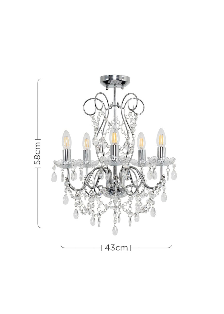 ValueLights Viscount 5 Way Chandelier Crystal Droplet Ceiling Light