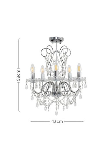 ValueLights Viscount 5 Way Chandelier Crystal Droplet Ceiling Light