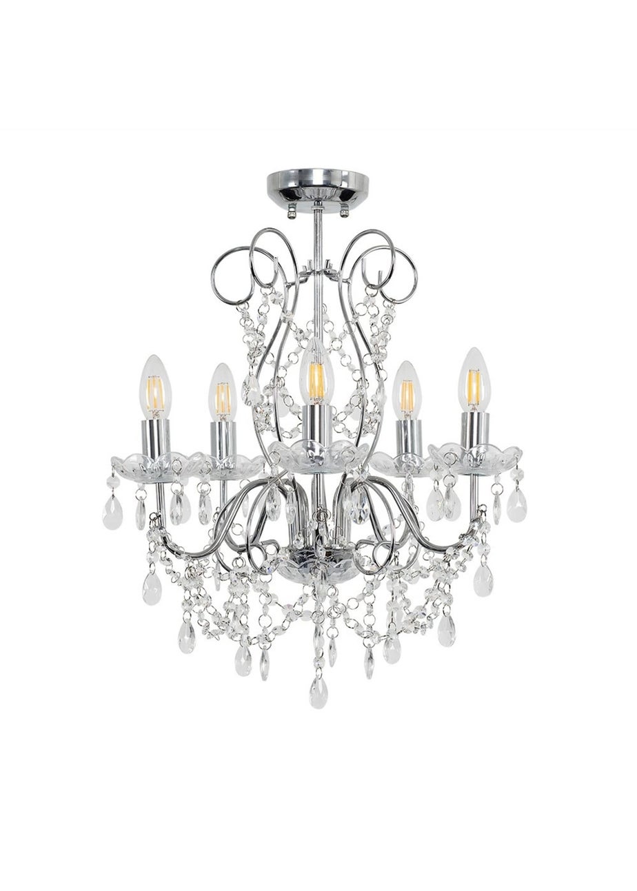 ValueLights Viscount 5 Way Chandelier Crystal Droplet Ceiling Light