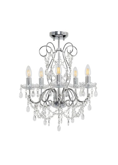 ValueLights Viscount 5 Way Chandelier Crystal Droplet Ceiling Light