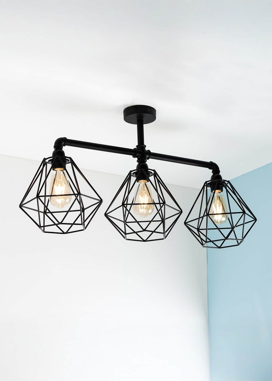 ValueLights Luiggi Matte Black 3 Way Black Bar Ceiling Light