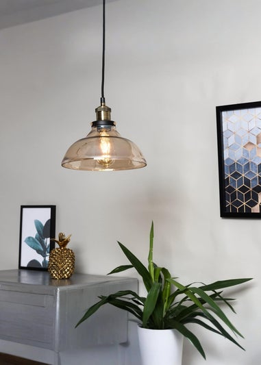 ValueLights Wallace Amber Glass Ceiling Pendant Light