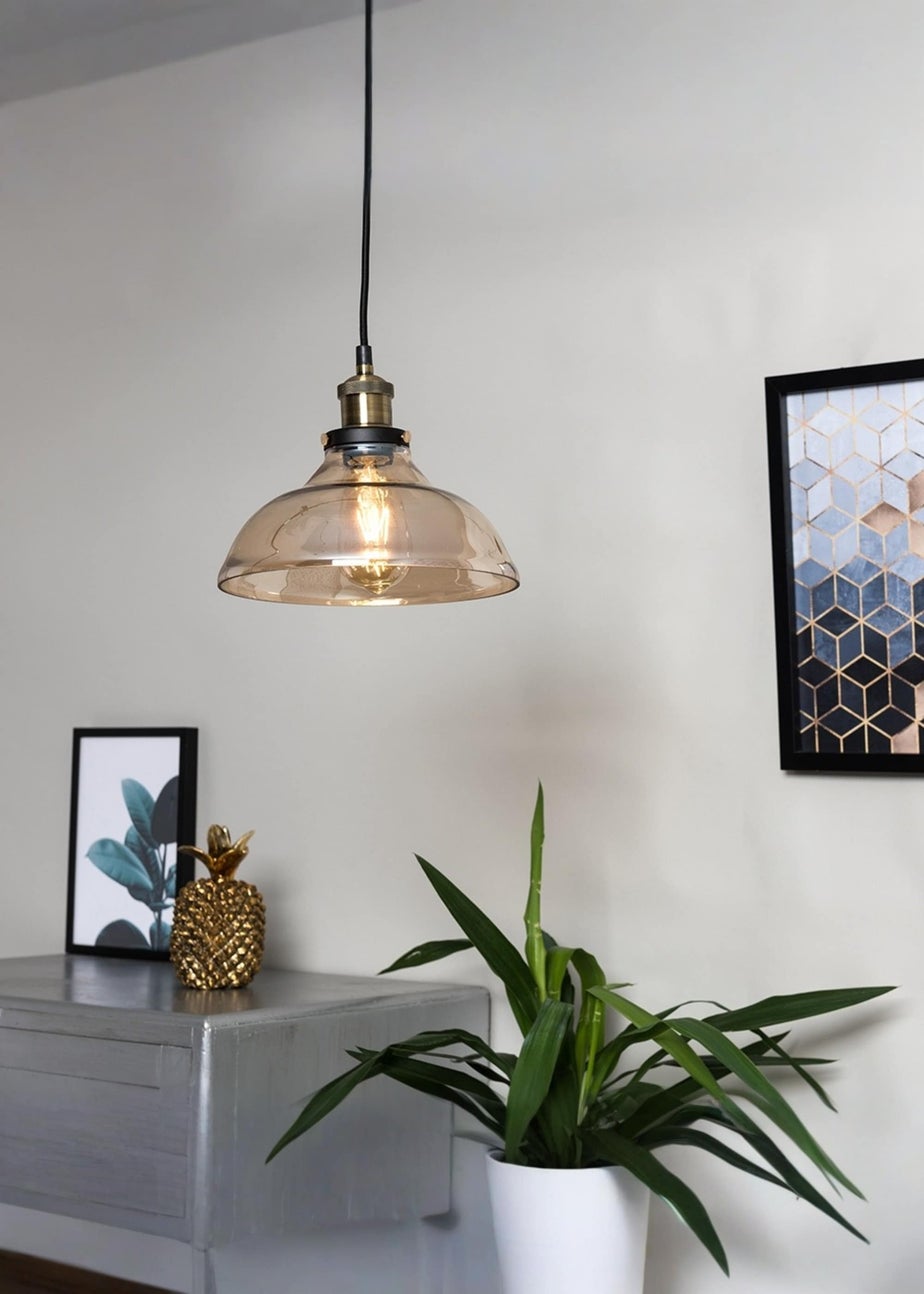 ValueLights Wallace Amber Glass Ceiling Pendant Light