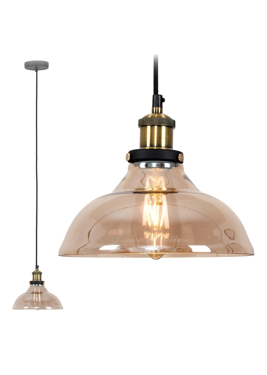 ValueLights Wallace Amber Glass Ceiling Pendant Light