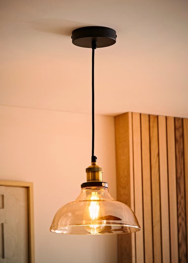ValueLights Wallace Amber Glass Ceiling Pendant Light