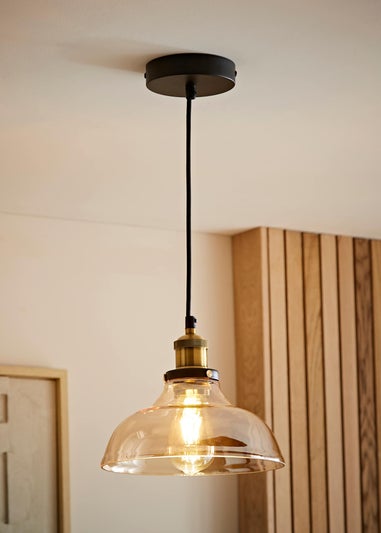 ValueLights Wallace Amber Glass Ceiling Pendant Light