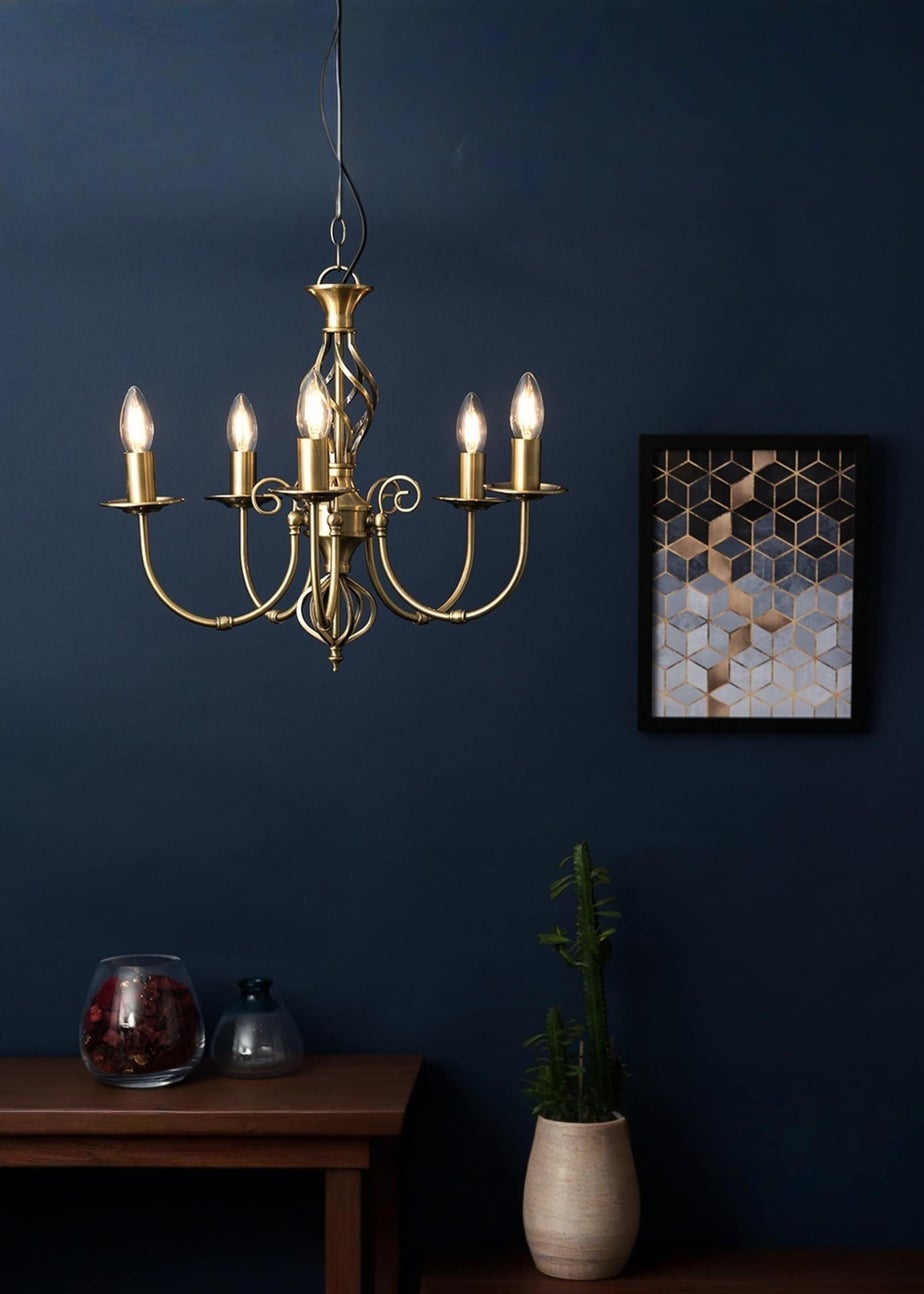 ValueLights Memphis Antique Brass Twist 5 Way Celling Light