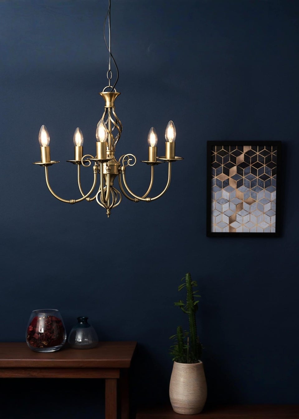 ValueLights Memphis Antique Brass Twist 5 Way Celling Light