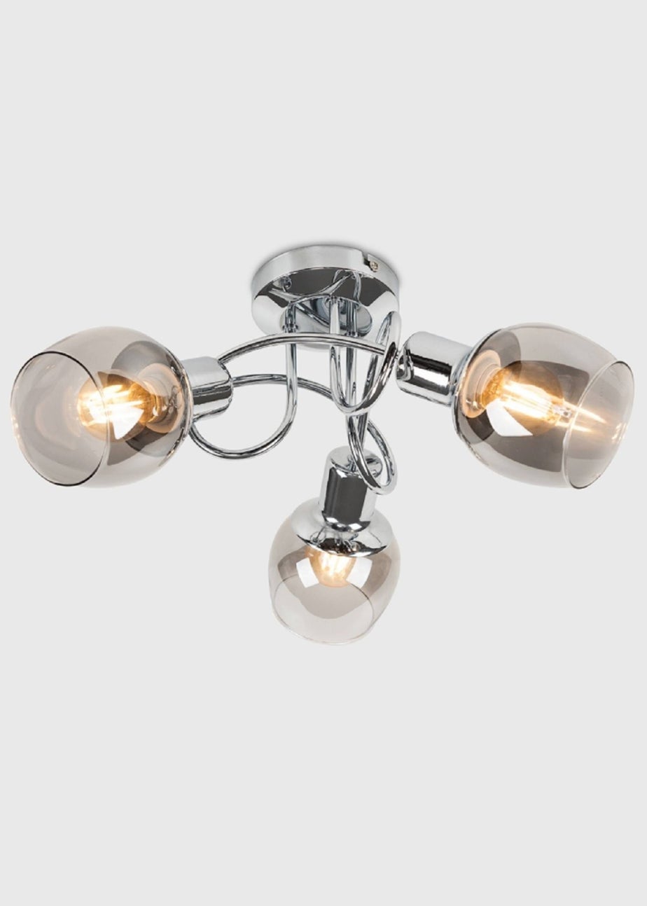 ValueLights Zarah Chrome 3 Way Swirl Smoke Glass Ceiling Light