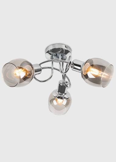 ValueLights Zarah Chrome 3 Way Swirl Smoke Glass Ceiling Light