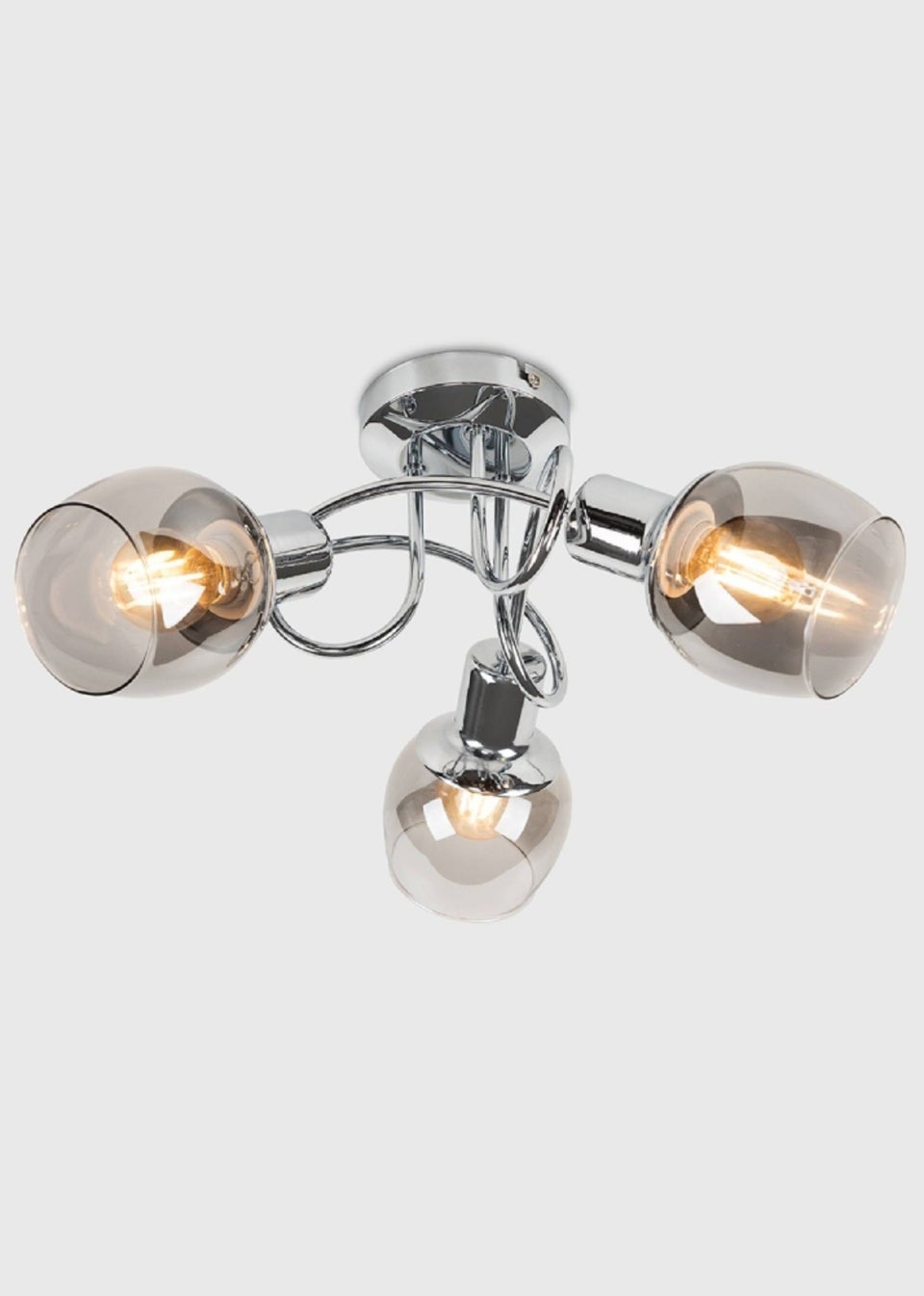 ValueLights Zarah Chrome 3 Way Swirl Smoke Glass Ceiling Light